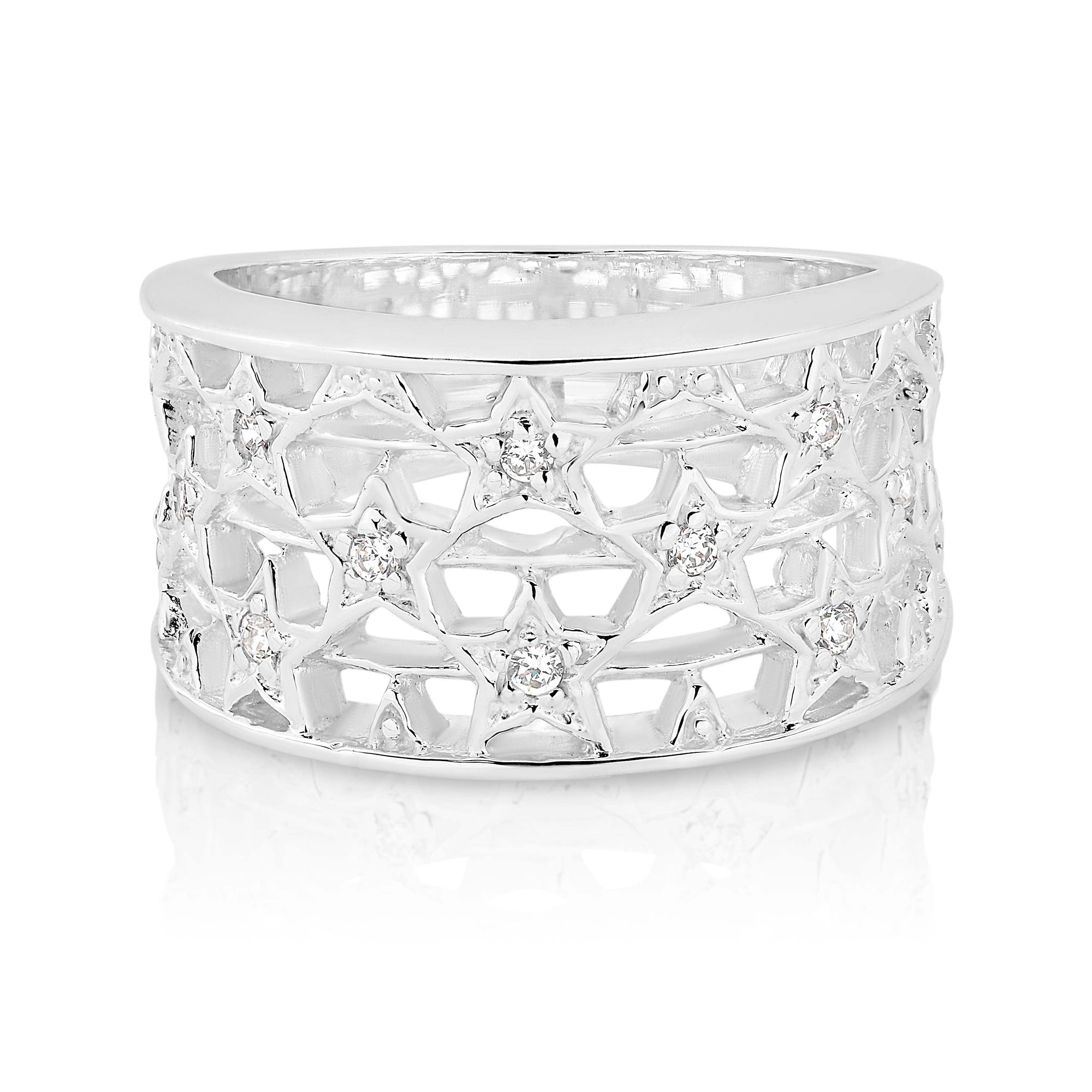 Filigree Ring with Star set Cubic Zirconias in Sterling Silver
