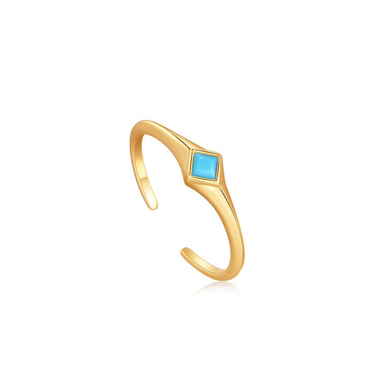 Ania Haie Turquoise Mini Signet Gold Adjustable Ring.