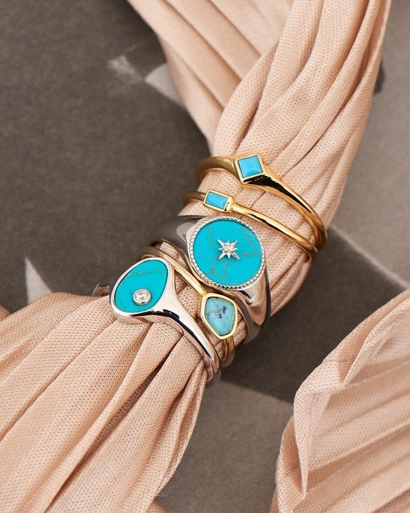 Ania Haie Turquoise Mini Signet Gold Adjustable Ring.