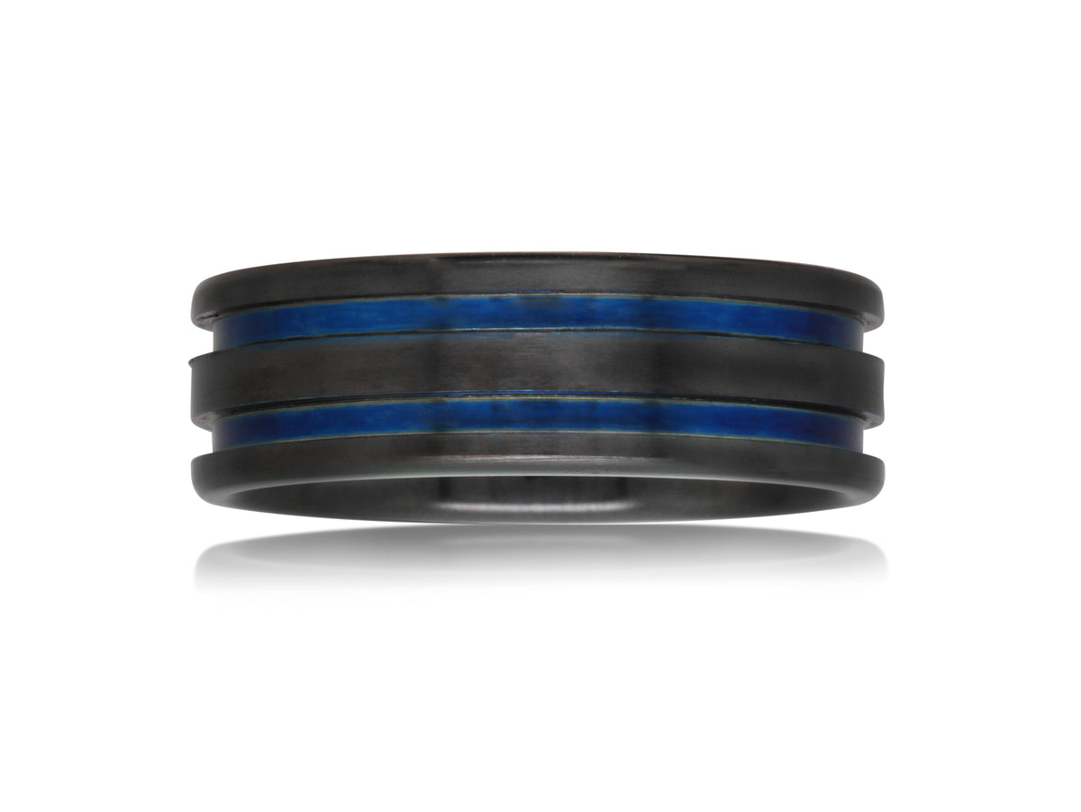 Black and Blue Zirconium Mens Ring