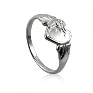 April Heart Birthstone Signet Ring in Sterling Silver