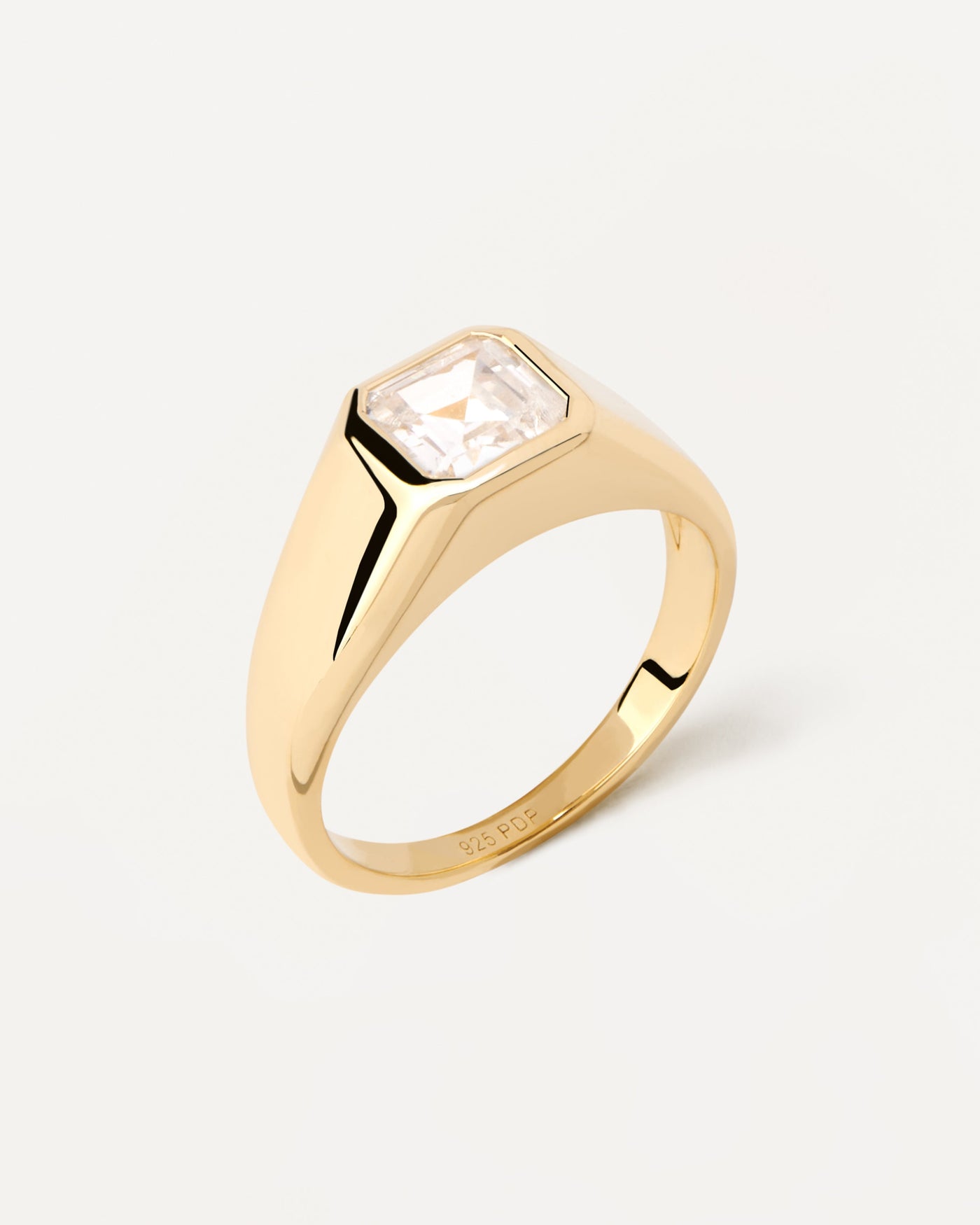 PDPAOLA Gold-Plated Silver Signet Ring With Square White Zirconia Size 12