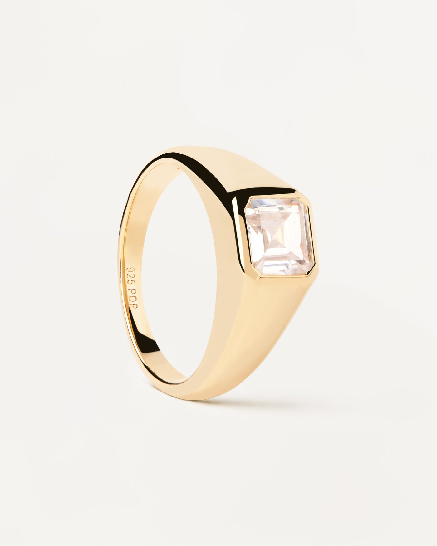 PDPAOLA Gold-Plated Silver Signet Ring With Square White Zirconia Size 14