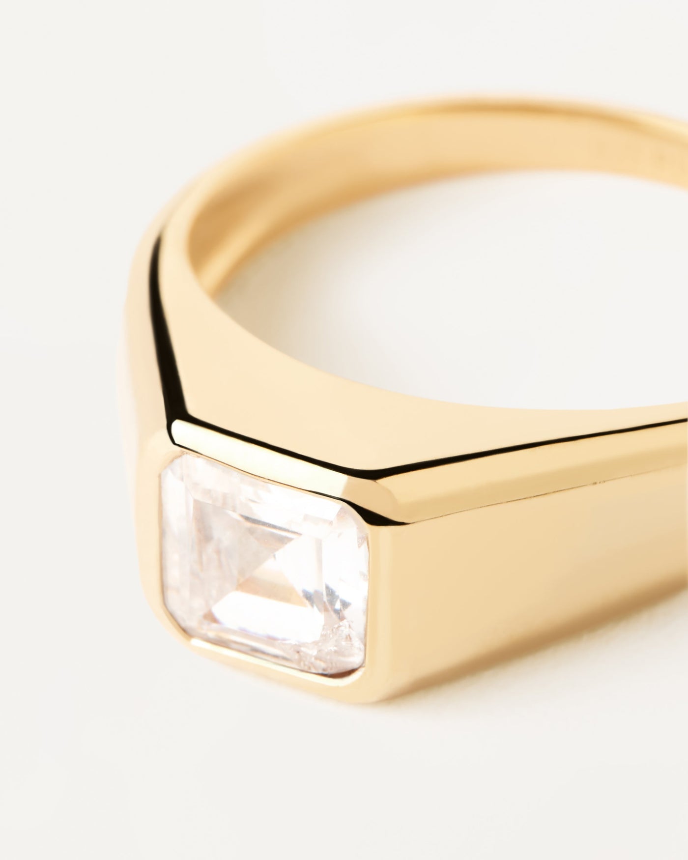 PDPAOLA Gold-Plated Silver Signet Ring With Square White Zirconia Size 14