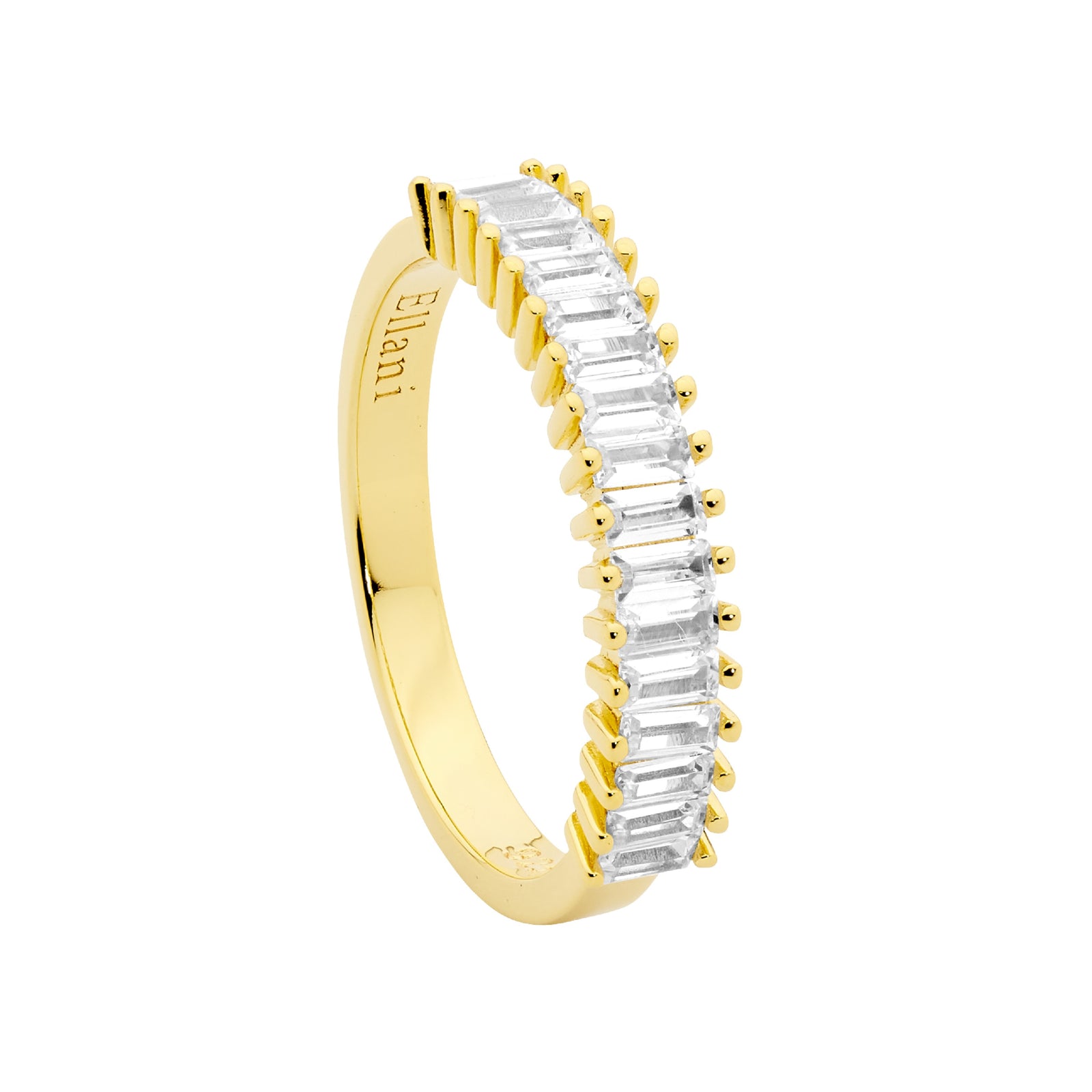 Ellani Sterling Silver Yellow Gold Plated Baguette Ring