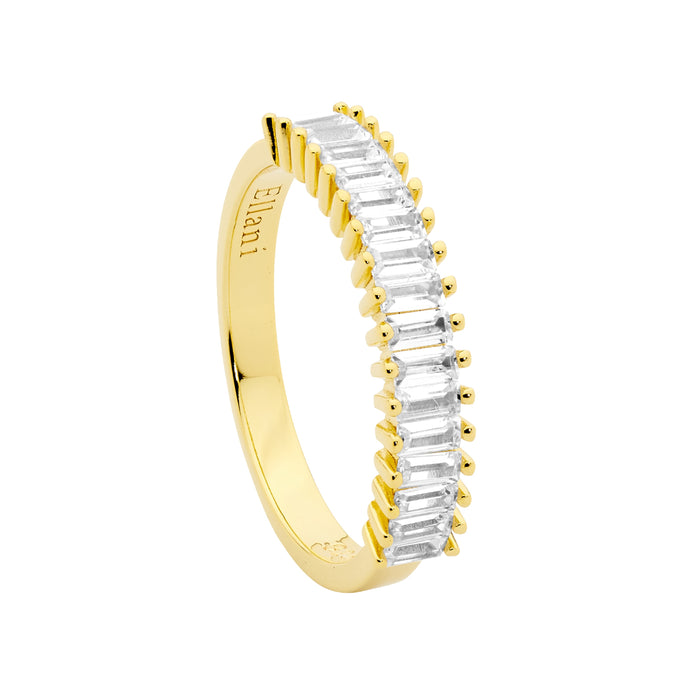Ellani Sterling Silver Rose Gold Plated Baguette Ring