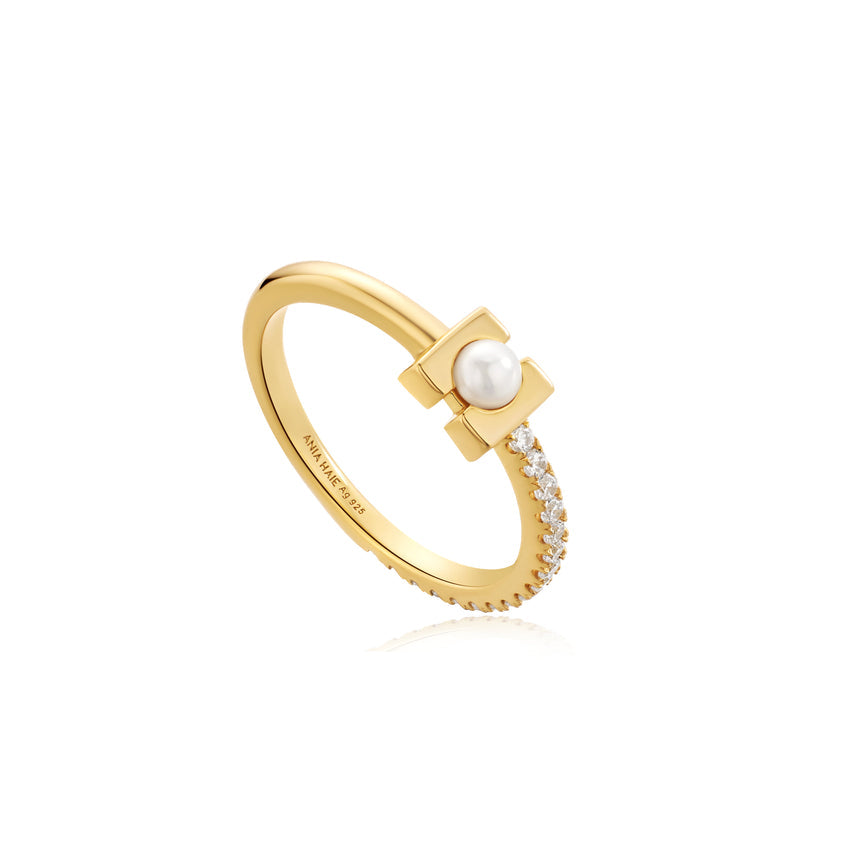 Gold Pearl Modernist Band Ring