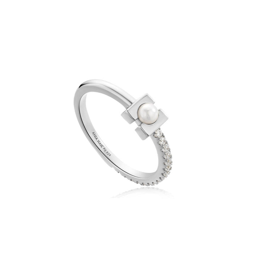 Silver Pearl Modernist Band Ring