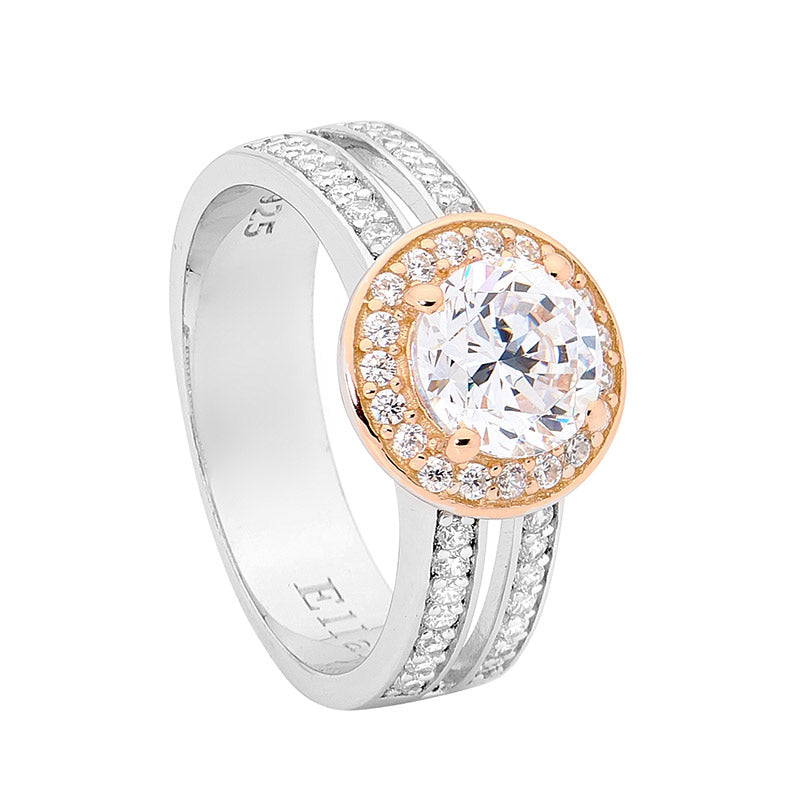 Ellani Rose Gold with Solitaire Halo Ring