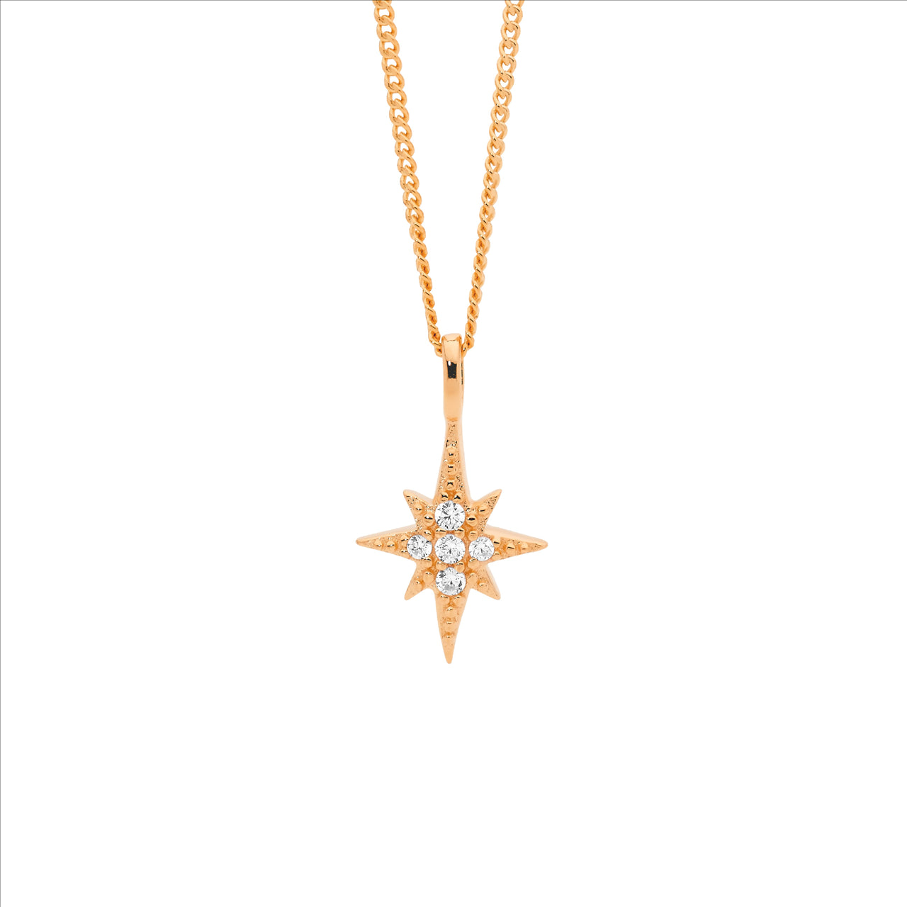 Ellani Rose Gold Plated Star Pendant With Cubic Zirconias
