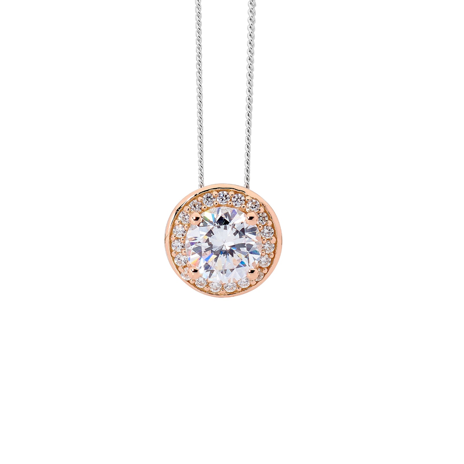 Ellani Solitaire with Halo & Rose Gold Plating Pendant