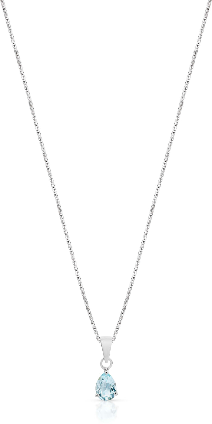 Sterling Silver Blue Topaz Pear Pendant Necklace