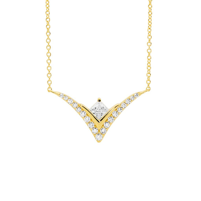 Ellani Princess Cut Cubic Zirconia Wishbone Necklace in Sterling Silver
