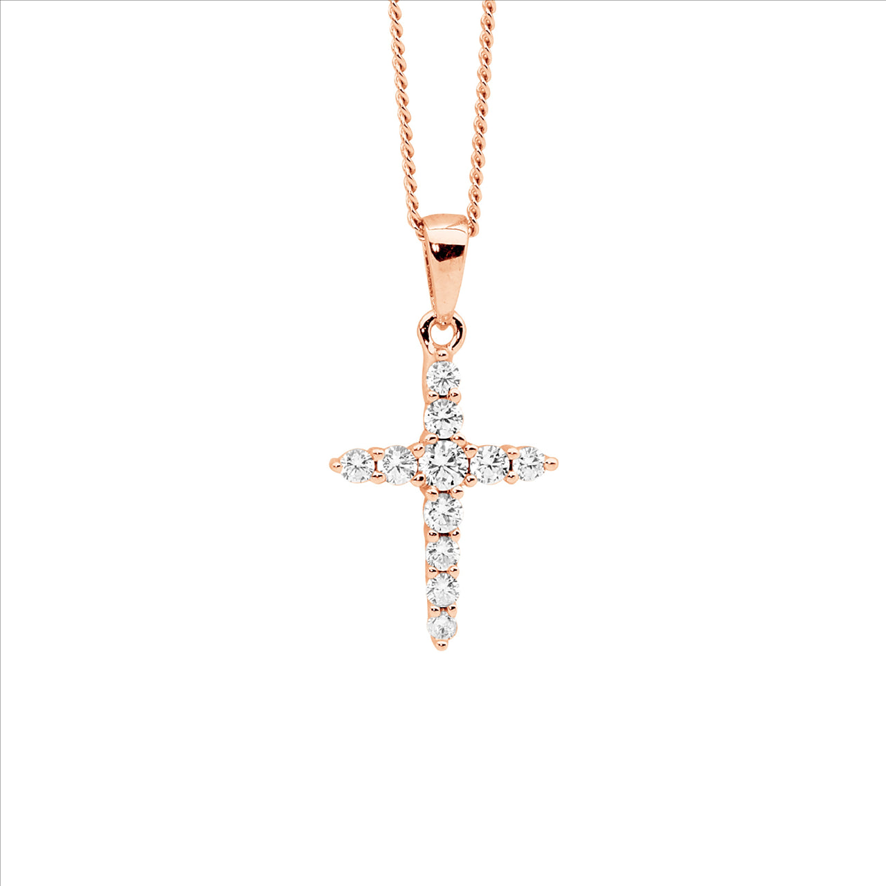 Ellani Rose Gold Plated Cross Pendant - Sterling Silver Cubic Zirconia