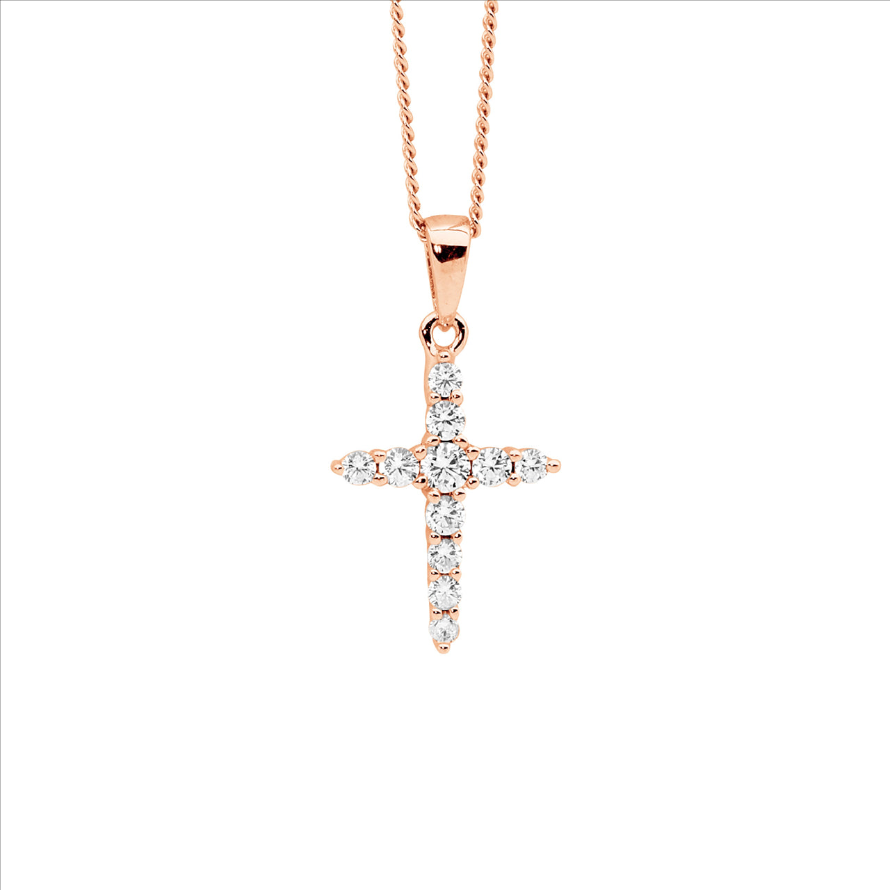 Ellani Plated Cross Pendant - Sterling Silver Cubic Zirconia