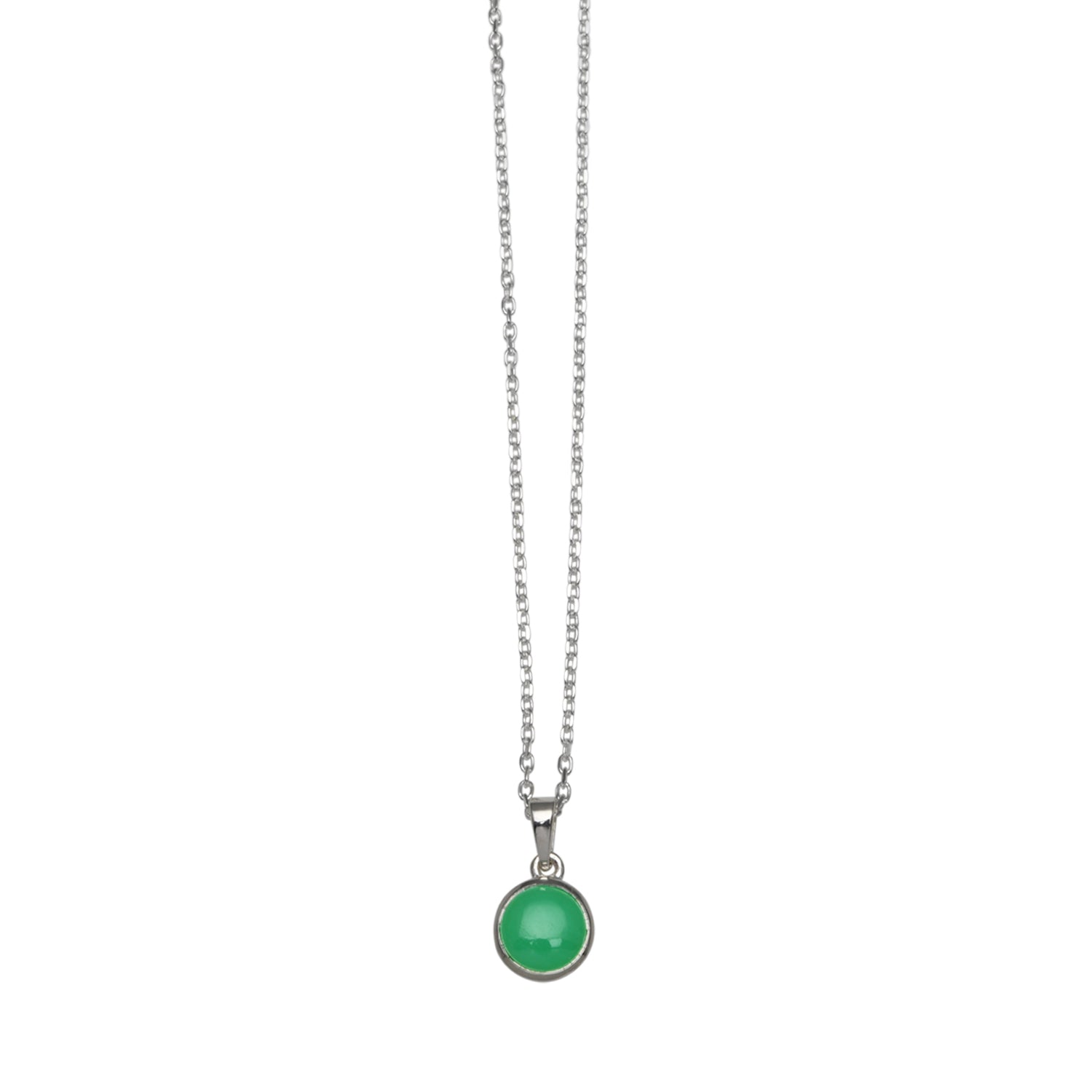 Sterling Silver Adjustable Belcher Chain Necklace With 8mm Round Chrysoprase Pendant