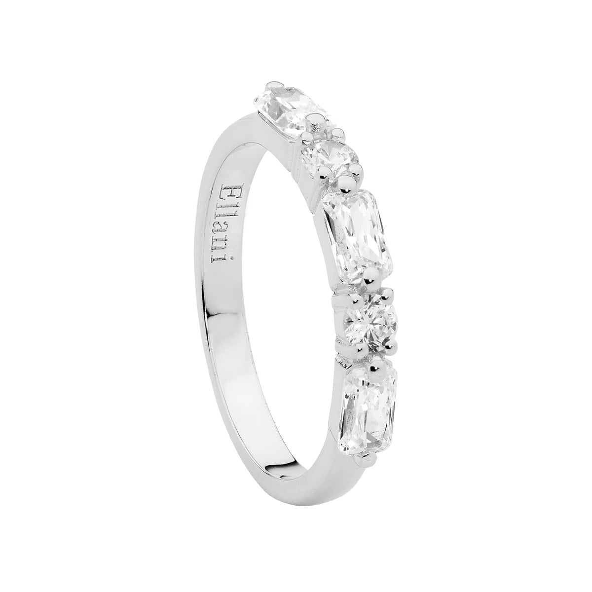 Ellani Sterling Silver Cubic Zirconia Round &amp; Baguette Ring