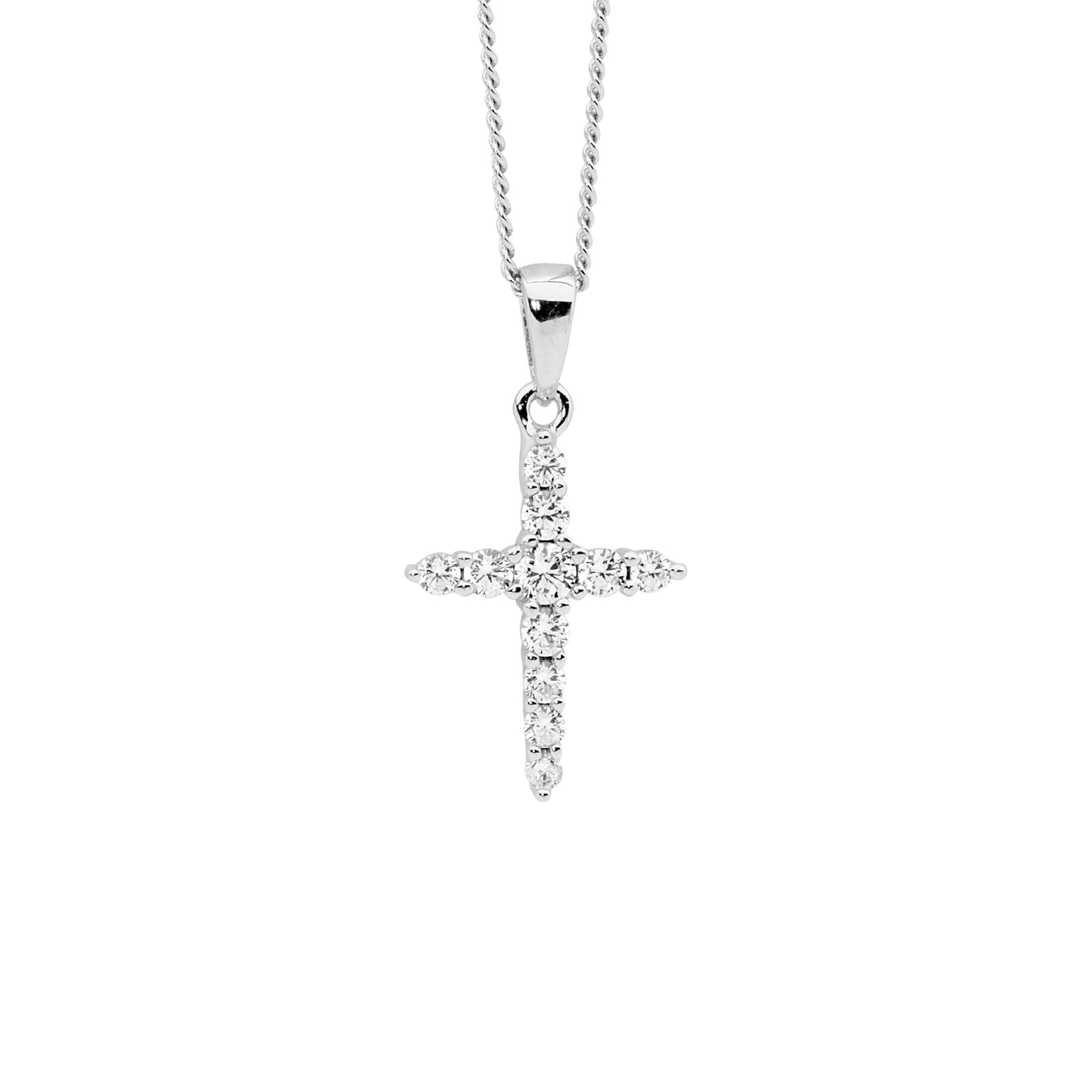 Ellani Sterling Silver Necklace with Cross Shaped Pendant