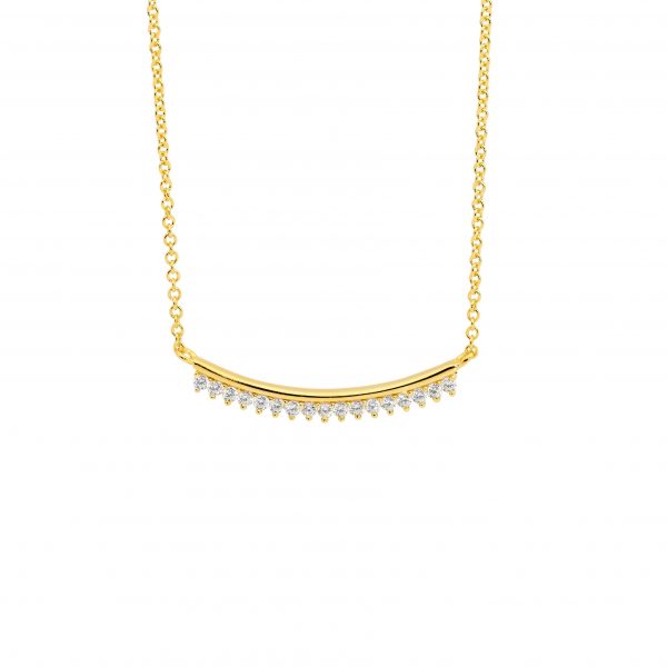 Ellani Gold Curved Bar with Cubic Zirconia Claw Set Necklace