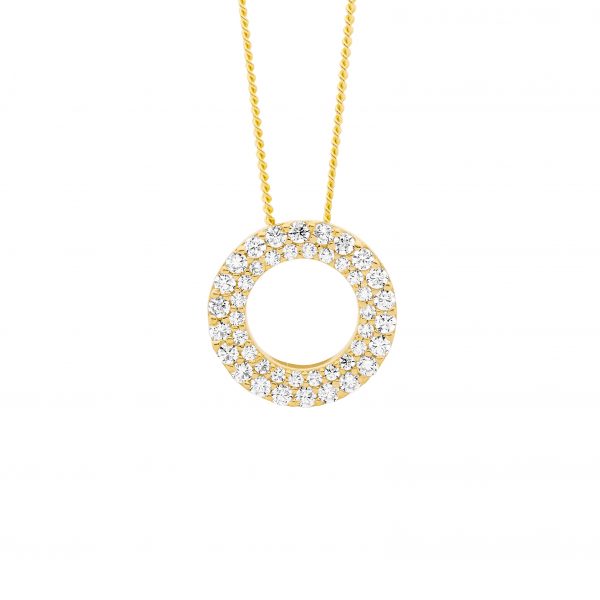 Ellani CZ Double Row Open Circle Pendant