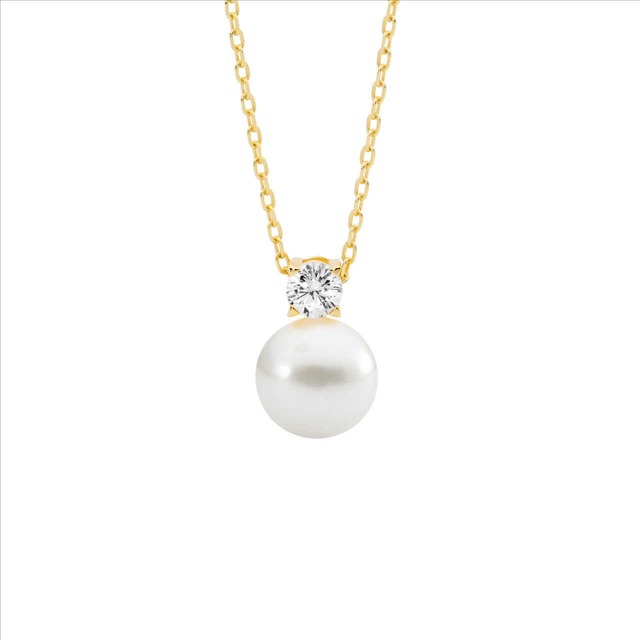 Ellani Freshwater Pearl with Claw Set Cubic Zirconia