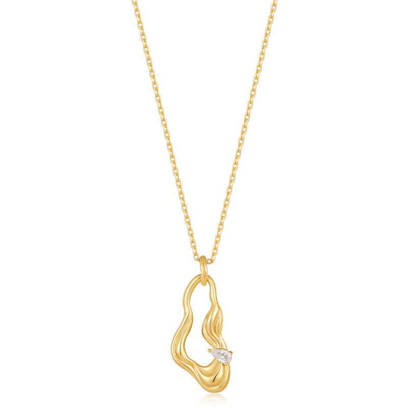 Gold Twisted Wave Drop Pendant Necklace 45+5cm