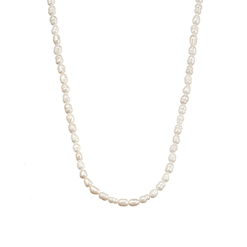 Freshwater rice pearl necklace with sterling silver clasp and extension