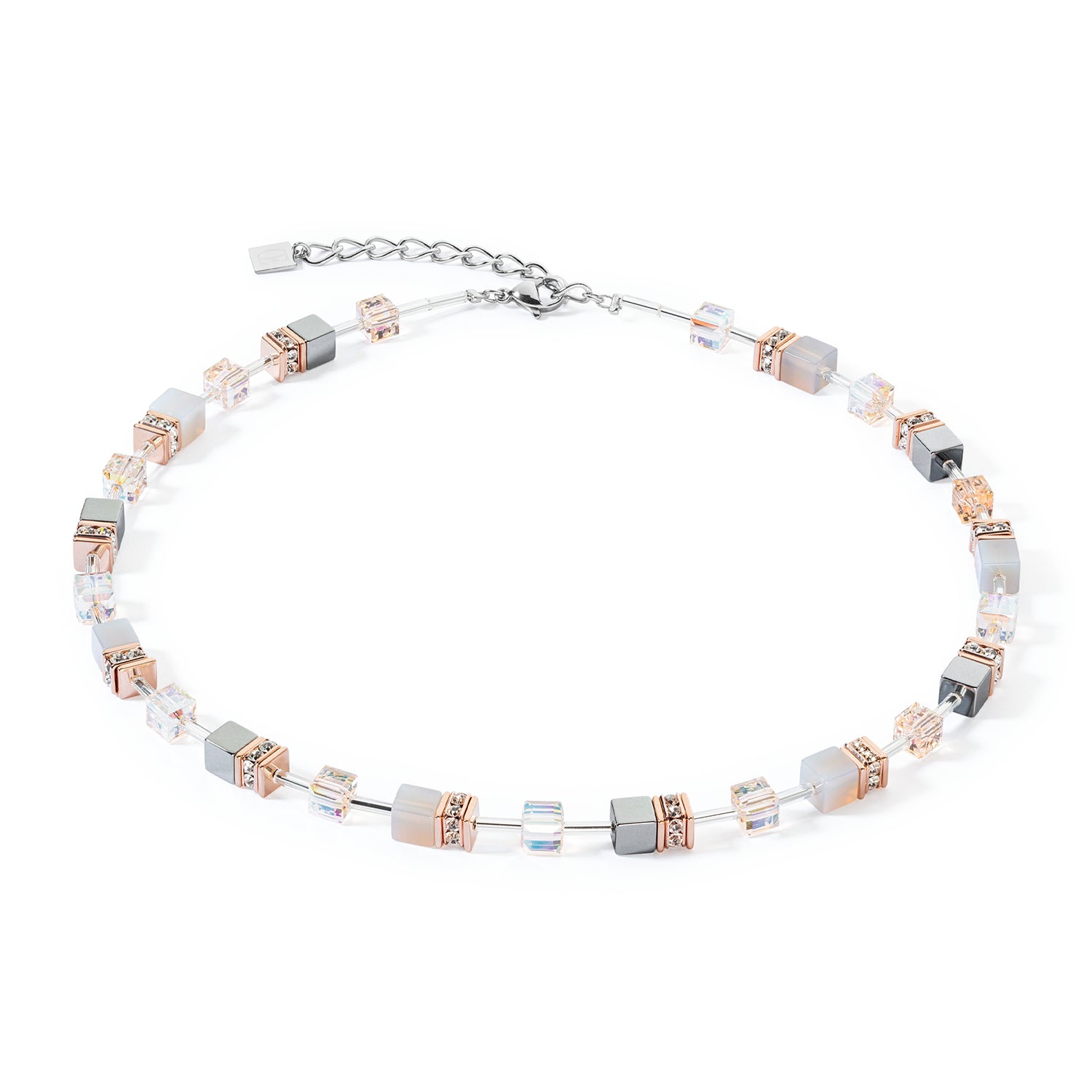 Geo Cube Agate & Rose Gold Stainless Steel Necklace