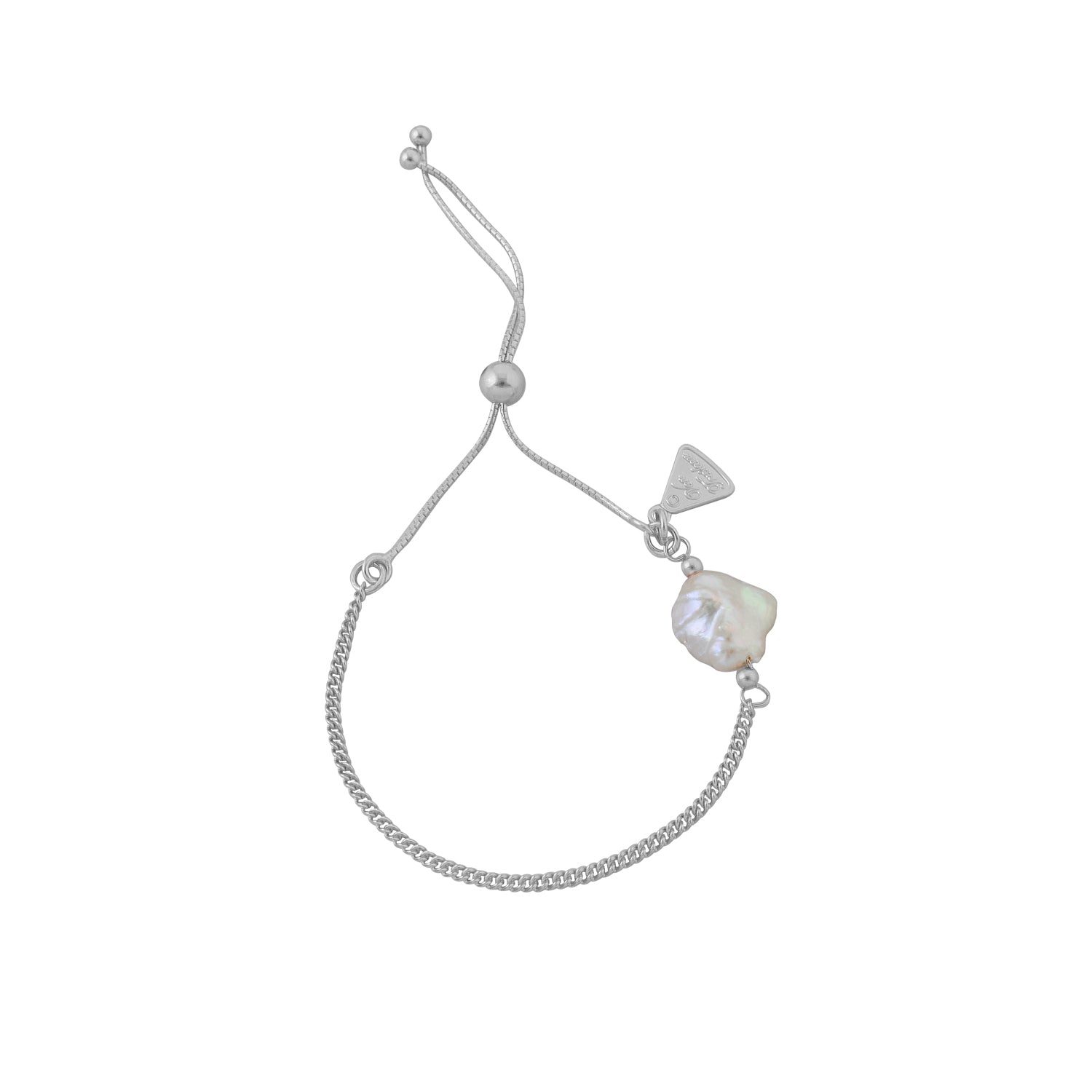 Von Treskow Sterling Silver Fine Curb Chain Adjustable Keshi Pearl Bracelet