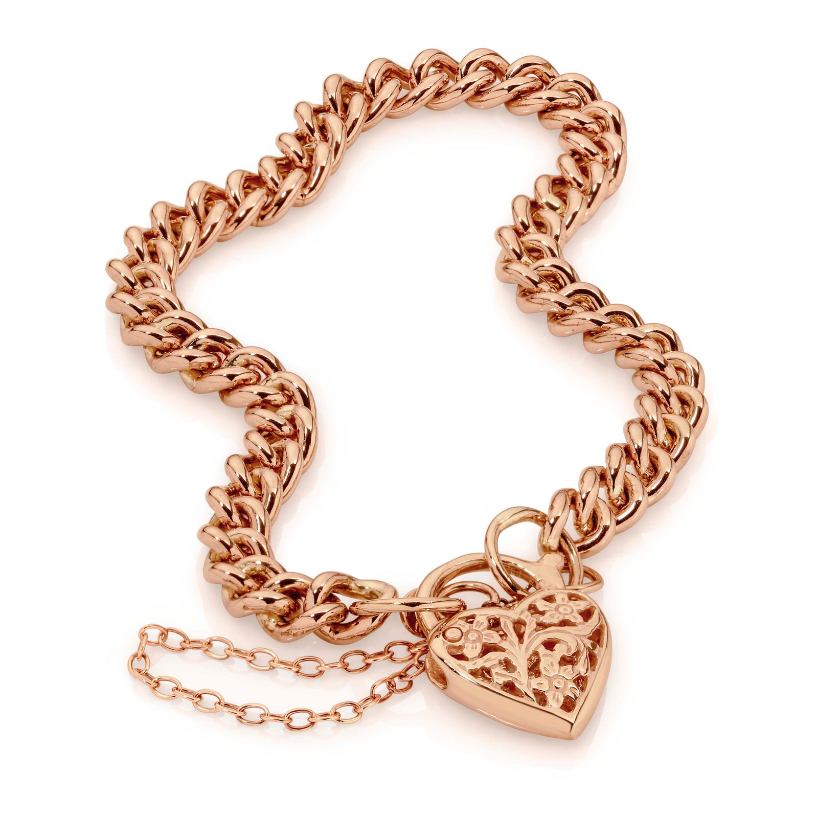 Curb Link Padlock Bracelet in Rose Gold,