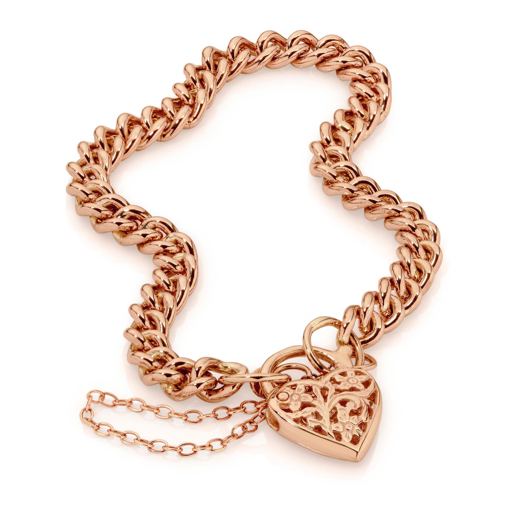 Curb Link Padlock Bracelet in Rose Gold,