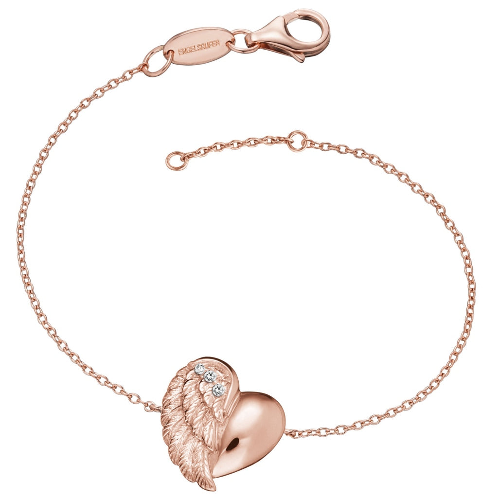 Engelsrufer Rose Gold Cubic Zirconia Heart Wing Bracelet 15.5cm