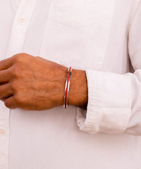 Pig & Hen 'Navarach' Cuff in Coral Red & Silver