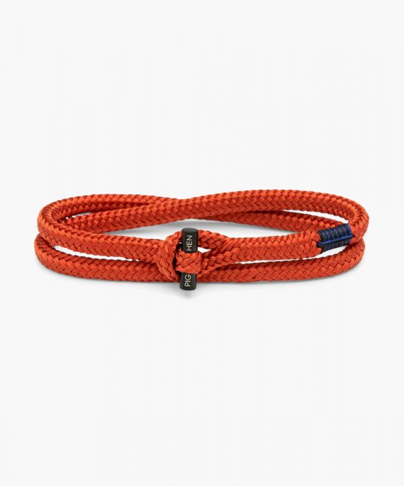 Pig &amp; Hen &#39;Tiny Ted&#39; Coral Red Rope Bracelet with Black Shackle