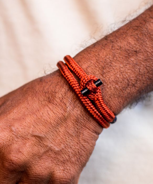 Pig & Hen 'Tiny Ted' Coral Red Rope Bracelet with Black Shackle