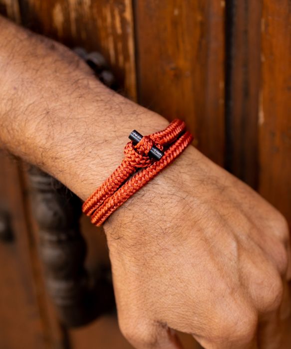 Pig & Hen 'Tiny Ted' Coral Red Rope Bracelet with Black Shackle