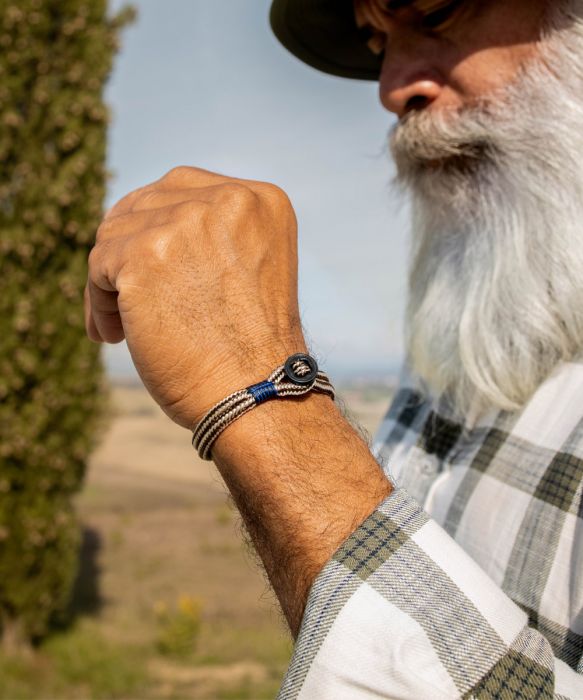 Pig & Hen 'Don Dino' Ivory and Brown Rope Bracelet with Black Shackle - Large