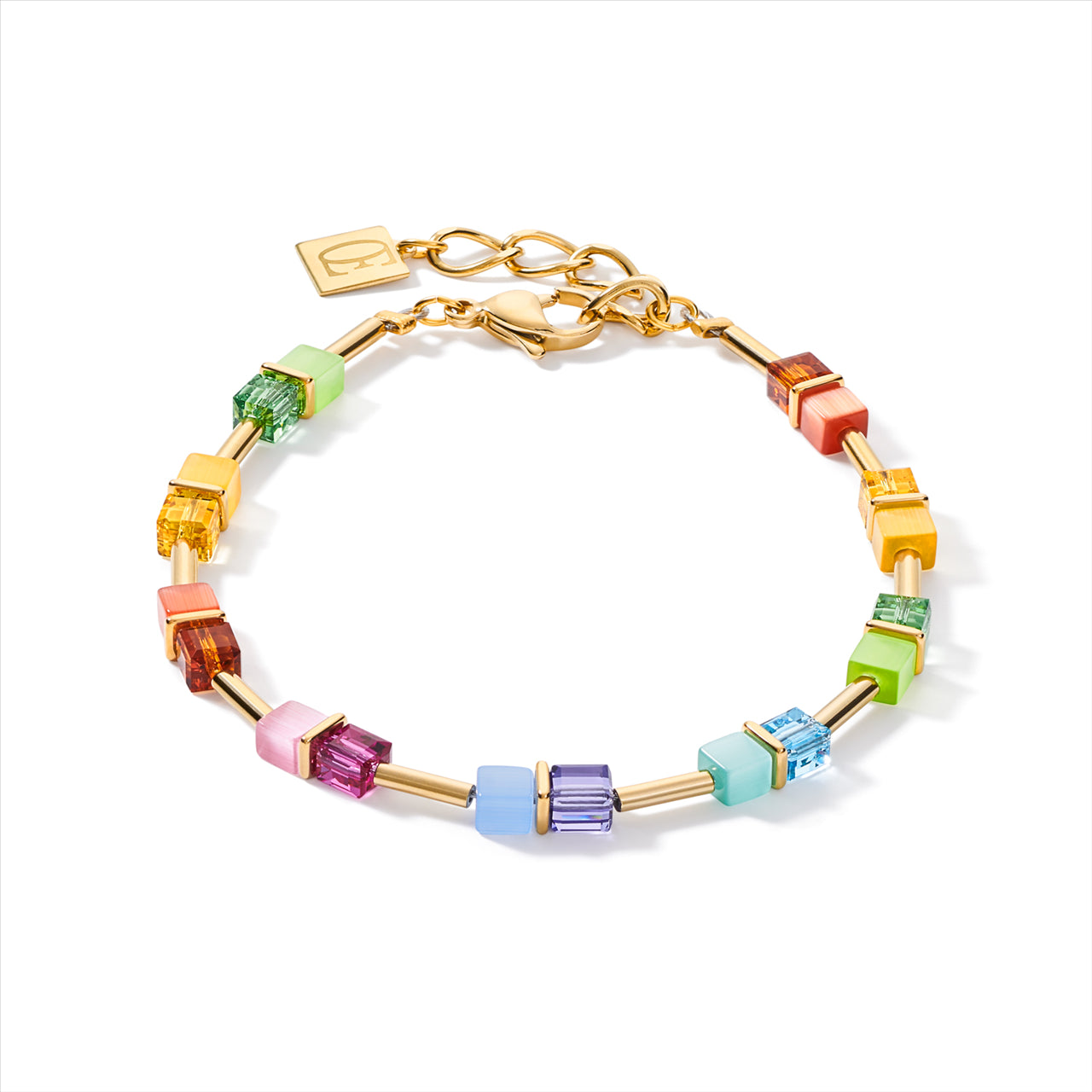 Ceour De Lion Geo Cube Vibrant Rainbow & Gold Bracelet