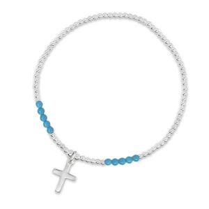 Turquoise Ball Bracelet with Cross Charm in Sterling Silver