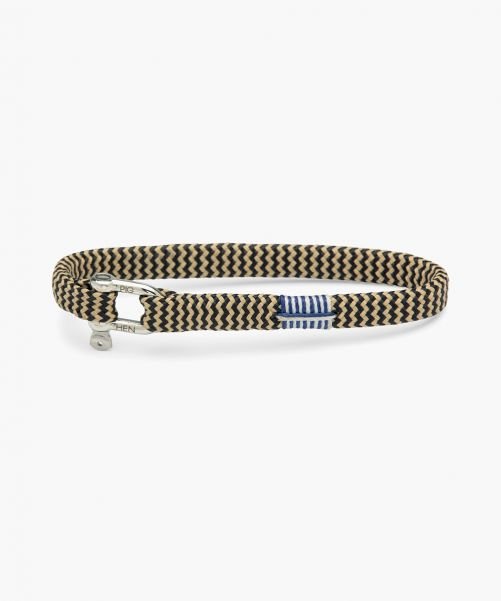 Pig & Hen Vicious Vik Navy-Sand Rope Bracelet with Silver D-Shackle