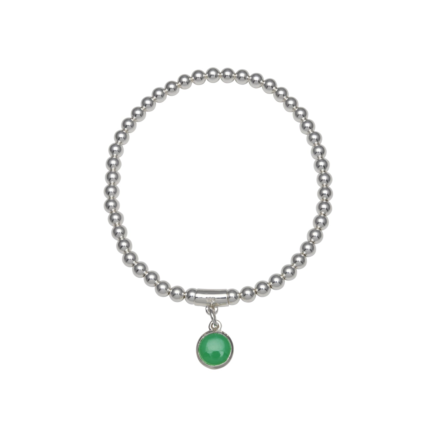 Sterling Silver 4mm Stretchy Ball Bracelet With 8mm Round Chrysoprase Charm