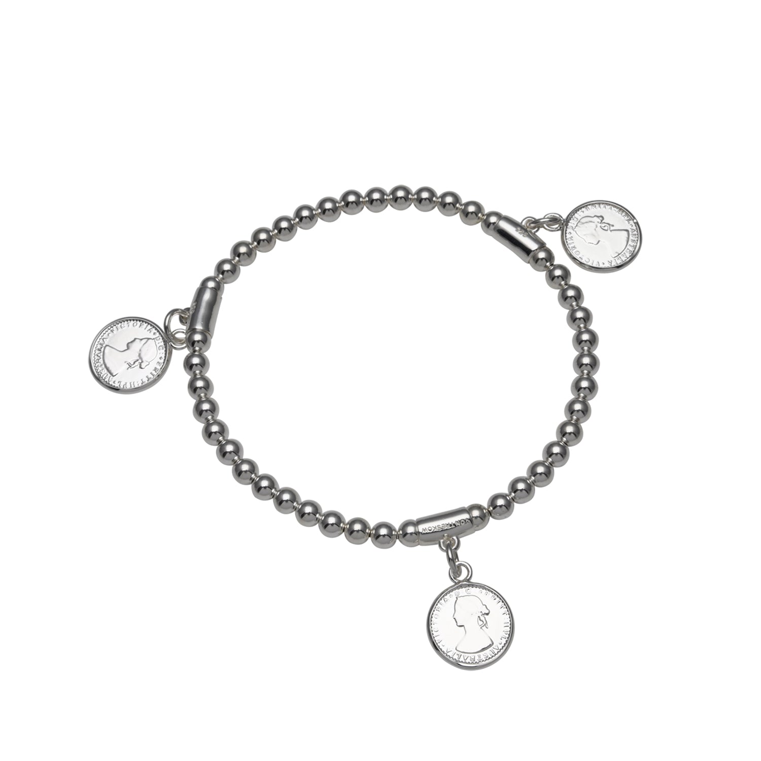 Sterling Silver 4mm Stretchy Ball Bracelet With Triple Tiny Tokens