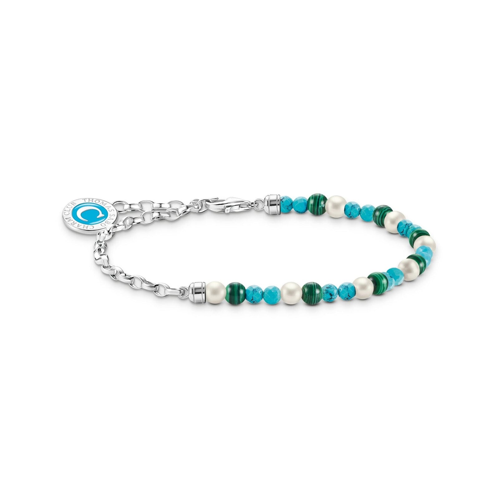 Thomas Sabo Bracelet With Pearls, Malachite And Charmista Disc Silver 17cm