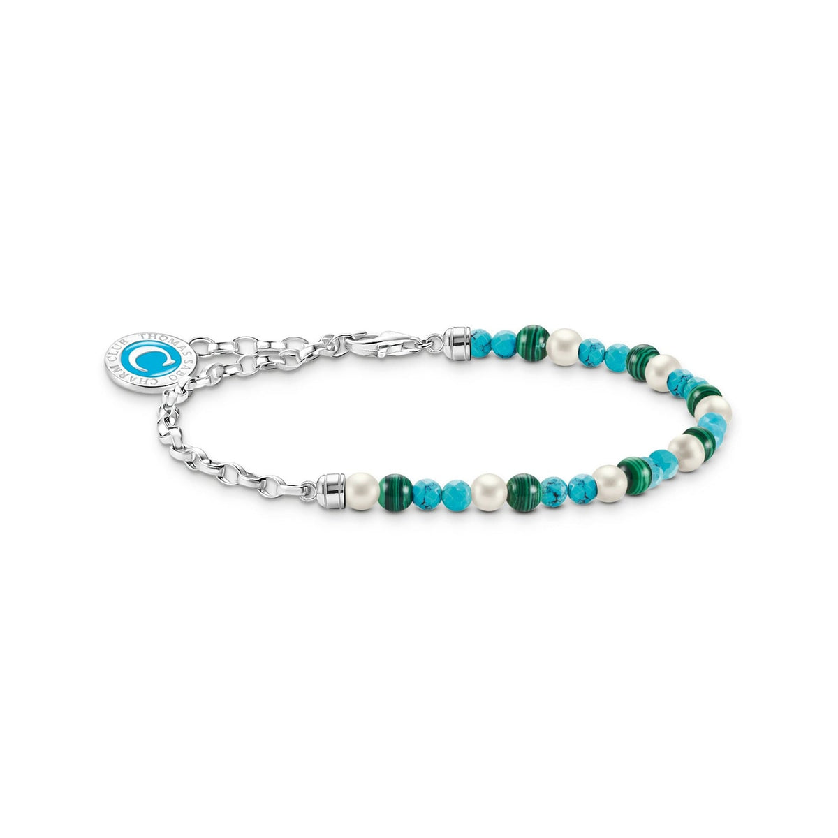 Thomas Sabo Bracelet With Pearls, Malachite And Charmista Disc Silver 19cm