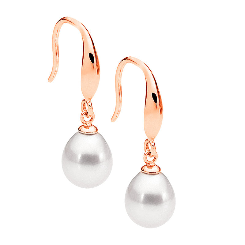 Rose Gold Plated Sterling Silver Freshwater Pearl Drop Earring