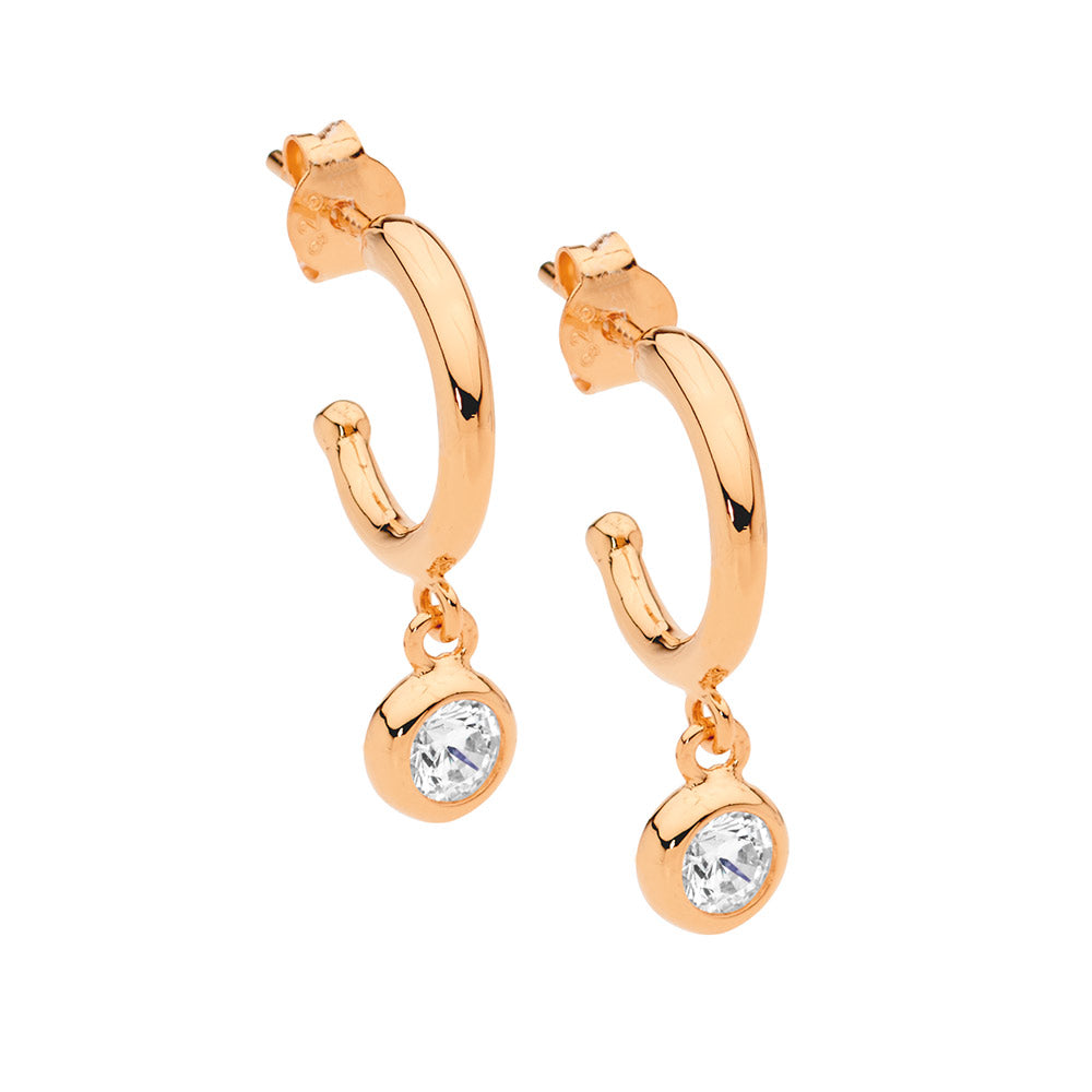 Ellani Rose Gold Cubic Zirconia Drop Hoop Earrings