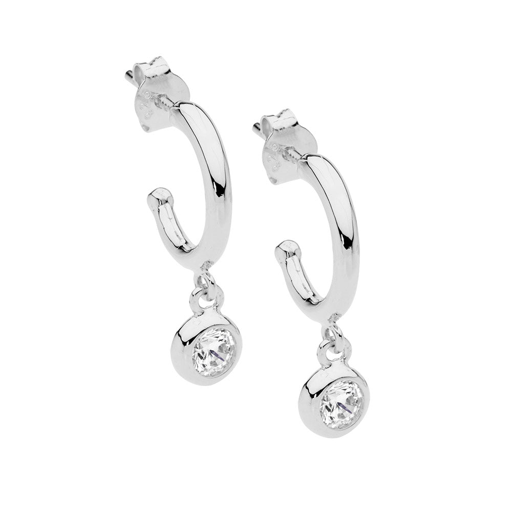 Ellani Sterling Silver 13mm Hoop Earrings with Drop