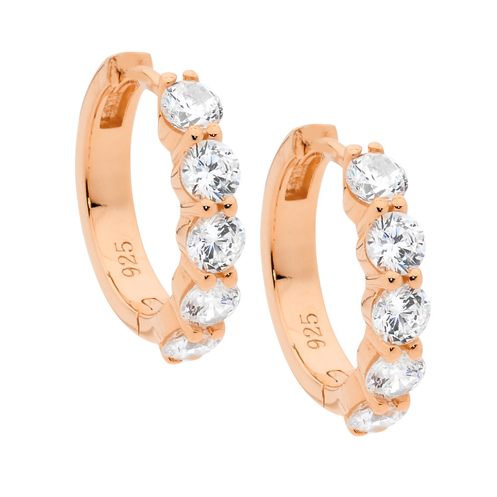 Ellani Rose Gold Cubic Zirconia Hoop Earrings