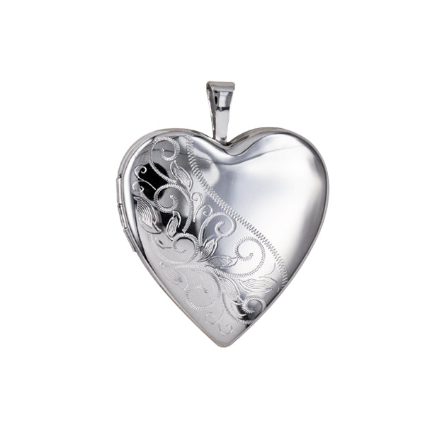 Sterling Silver 20mm Half Pattern/Plain Heart Locket