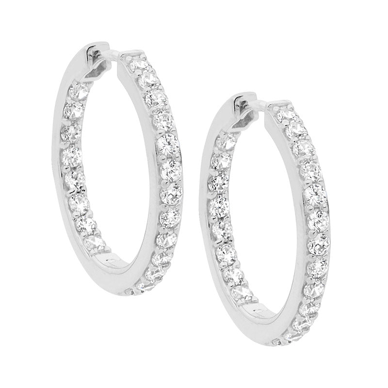 Ellani Sterling Silver Hoop Earrings with Cubic Zirconia Stones